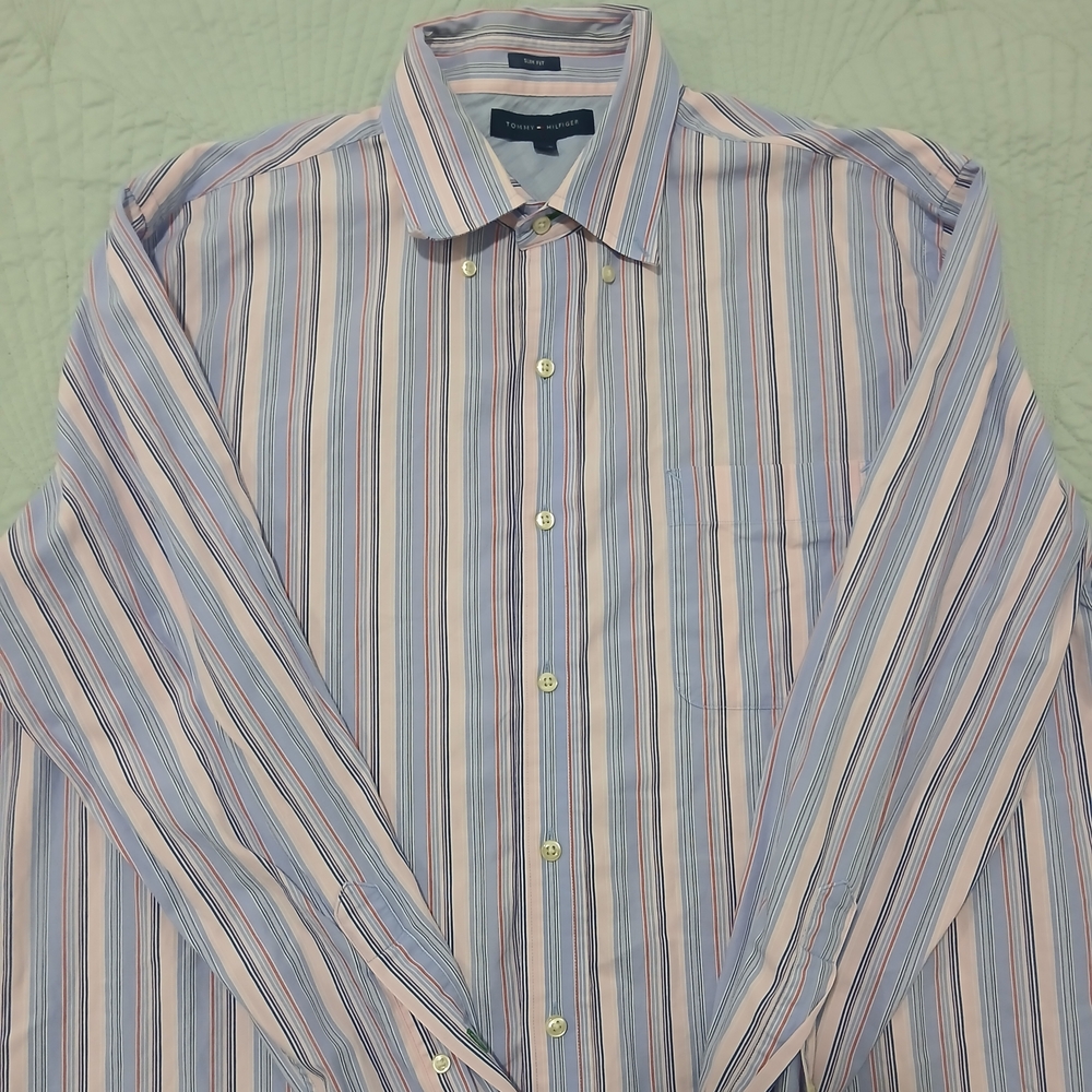 Men's Striped Dress Shirt - Pink and Blue